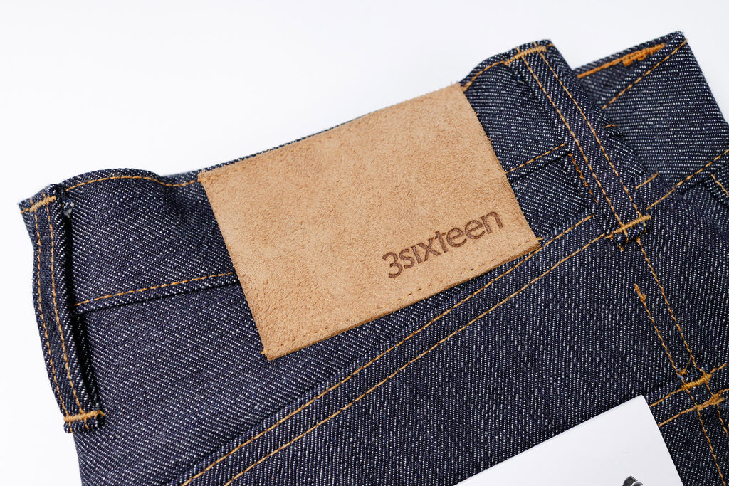3SIXTEEN  Classic Straight Jean in Indigo, Leather Roughout Patch