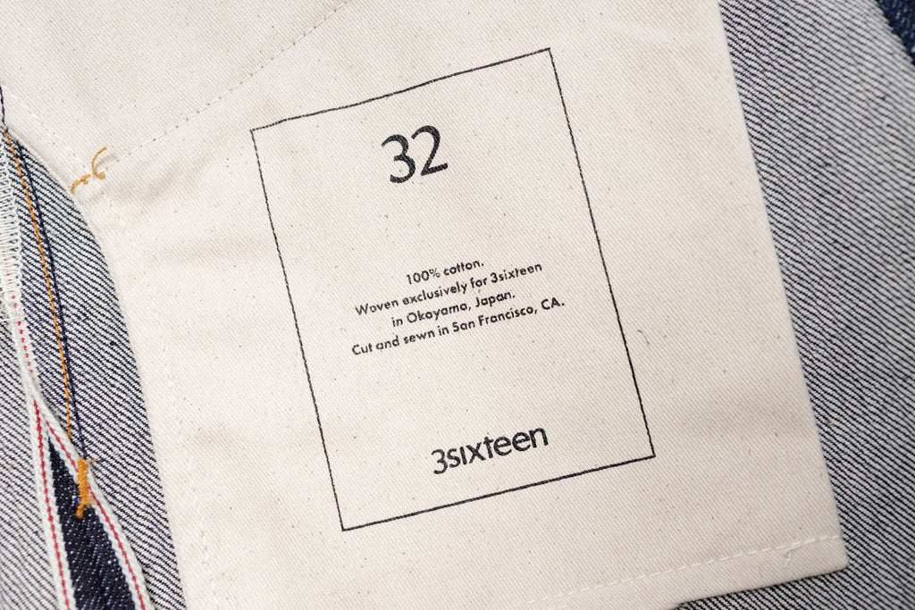 3SIXTEEN Classic Straight Jean in Indigo Label inside of the pocket