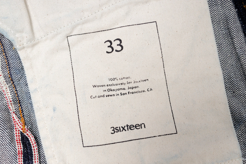 3SIXTEEN Classic Straight Jean in Rinsed Indigo, Inside Pocket Writing