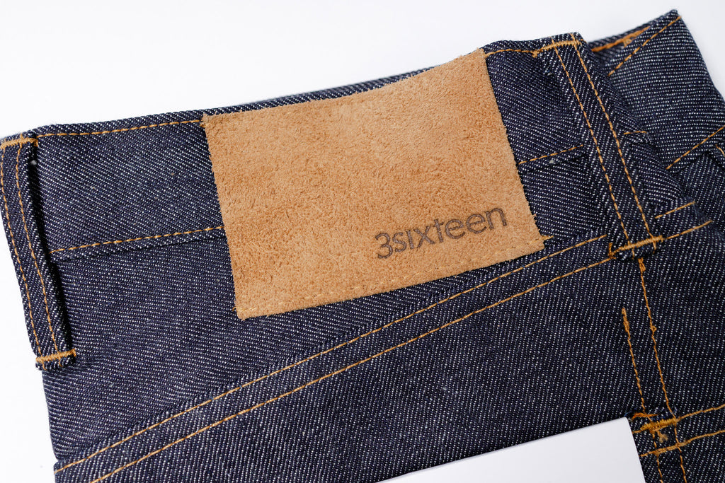3SIXTEEN Classic Tapered Jeans in Indigo , Leather Roughout Patch