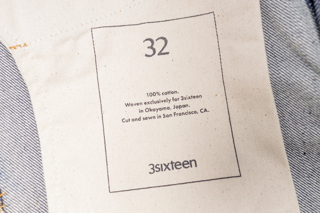 3SIXTEEN Classic Tapered Jeans In  Indigo, Pocket Writing