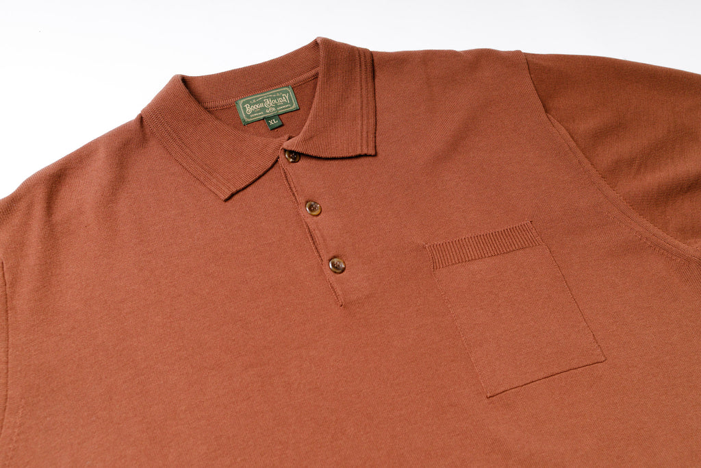 Knitted Polo Shirt in Brown, Collar View