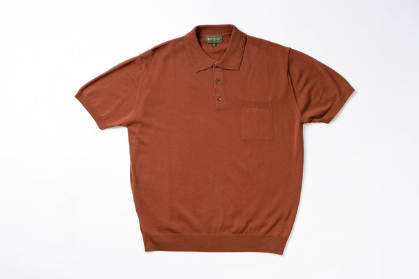 Knitted Polo Shirt in Brown Front View