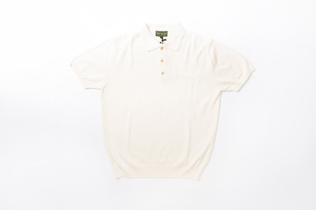 Knitted Polo Shirt in Cream, Front View