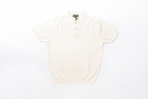 Knitted Polo Shirt in Cream, Front View