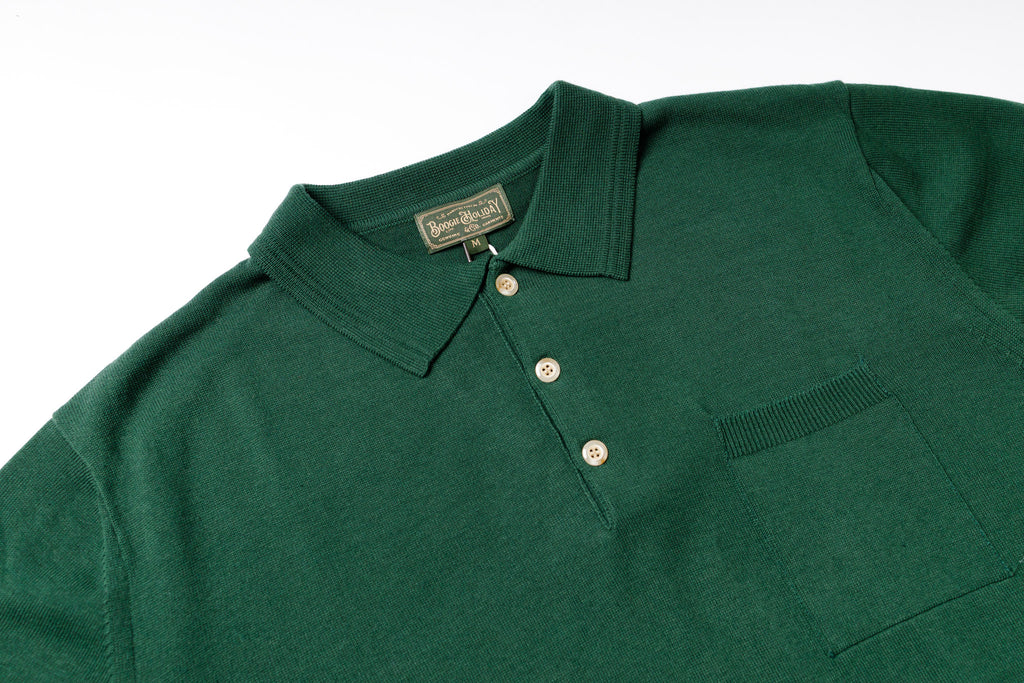 Knitted Polo Shirt in Green, Collar View