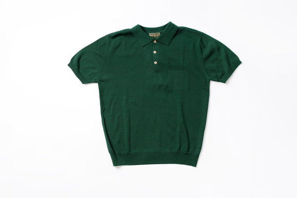 Knitted Polo Shirt in Green, Front View