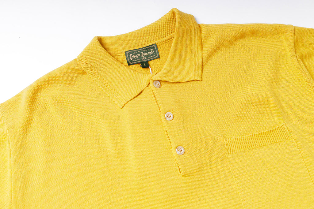 Knitted Polo Shirt in Yellow, Collar View