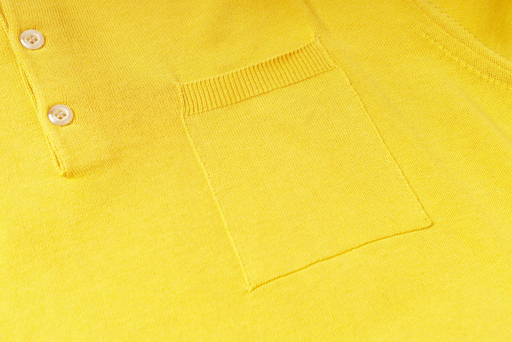 Knitted Polo Shirt in Yellow, Chest Pocket Details