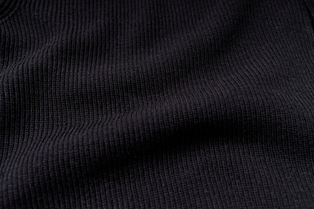 Knitted Short Sleeve Shirt in Black, Fabric View