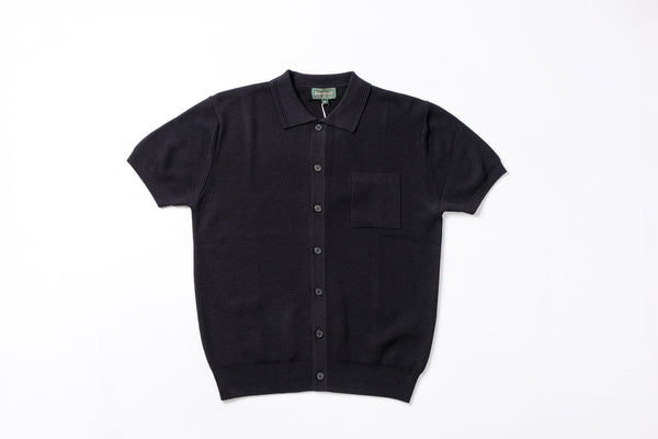Knitted Short Sleeve Shirt in Black, Front View