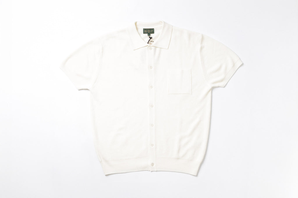 Knitted Short Sleeve Shirt in Ivory, Front View