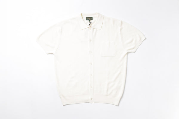 Knitted Short Sleeve Shirt in Ivory, Front View