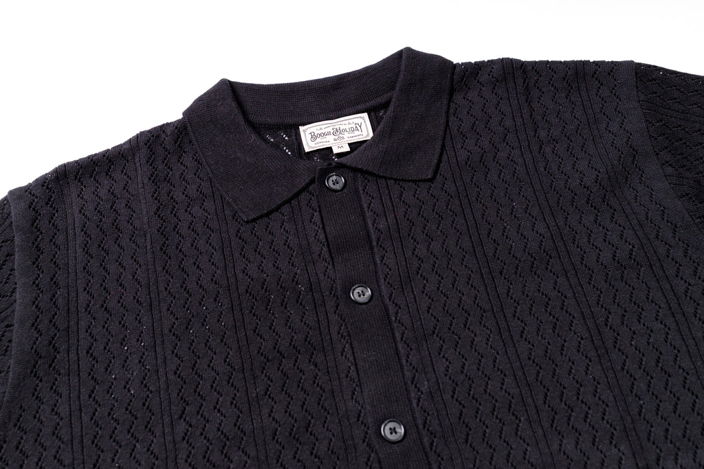 Mesh Knit Shirt in Black Collar View