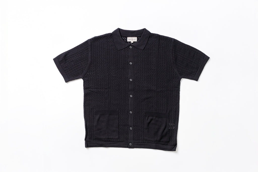 Mesh Knit Shirt in Black Front View