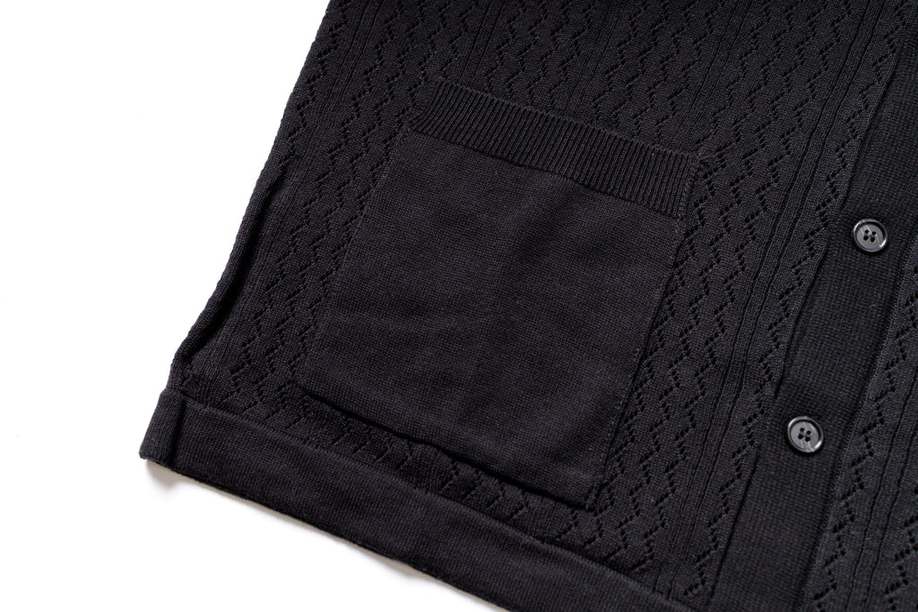 Mesh Knit Shirt in Black Pocket View