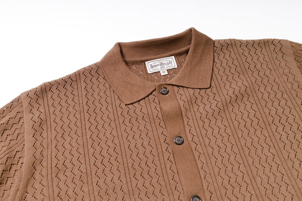 Mesh Knit Shirt in Brown Collar View