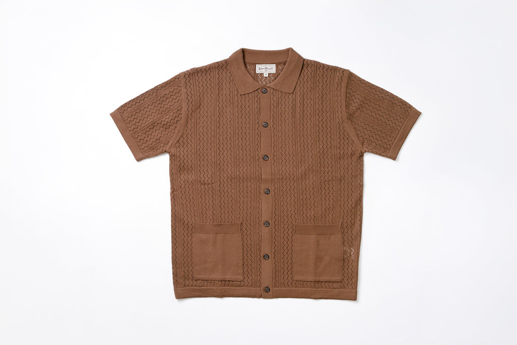 Mesh Knit Shirt in Brown Front