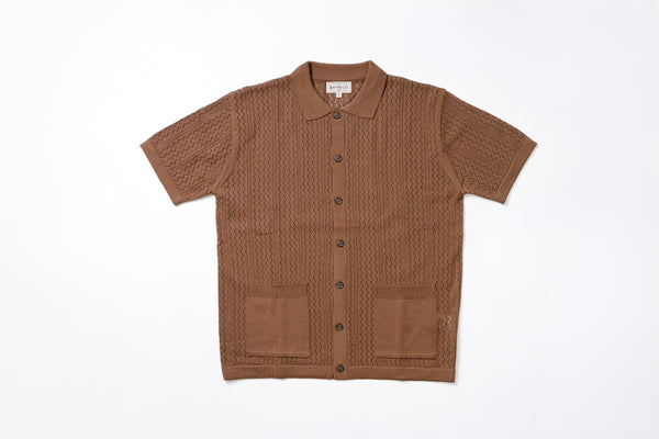 Mesh Knit Shirt in Brown Front