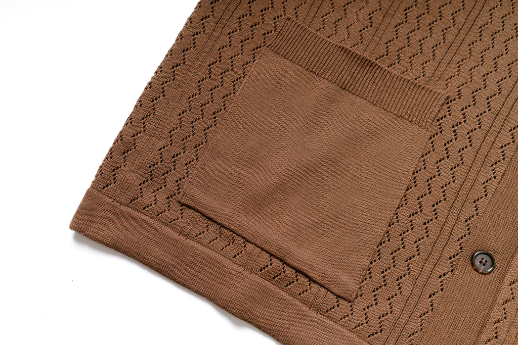 Mesh Knit Shirt in Brown Pocket View