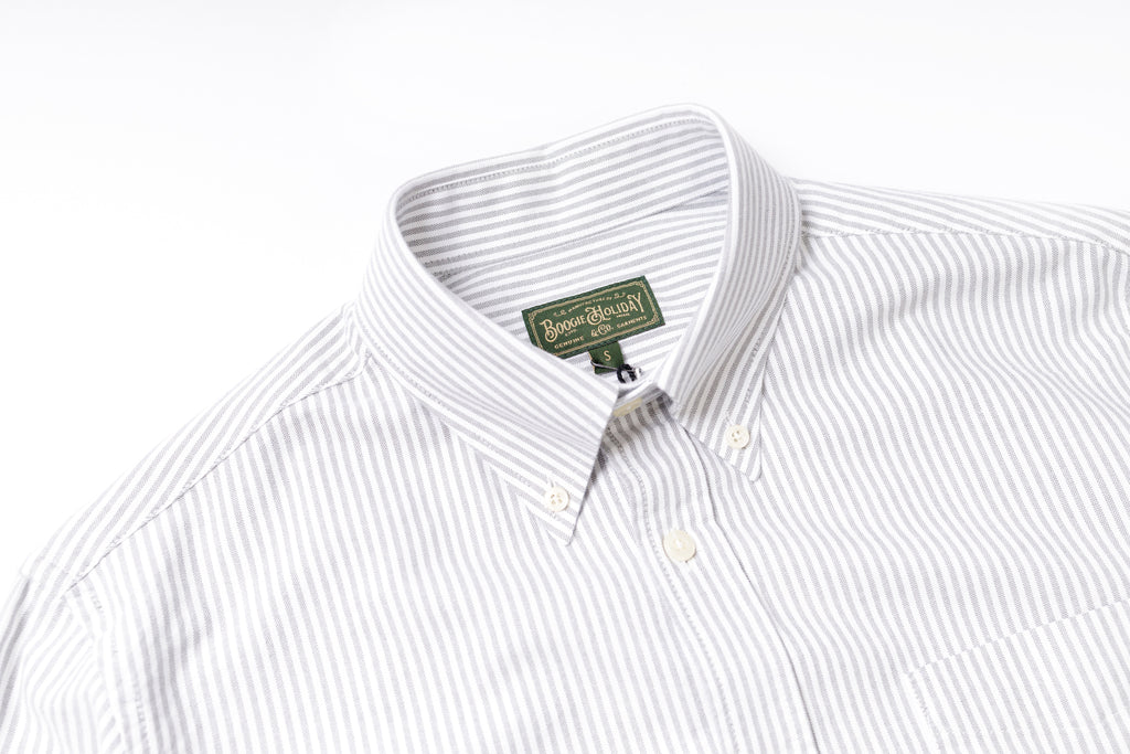 Oxford Button Down Shirt in Grey Stripe Collar View