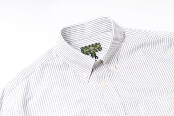Oxford Button Down Shirt in Grey Stripe Collar View