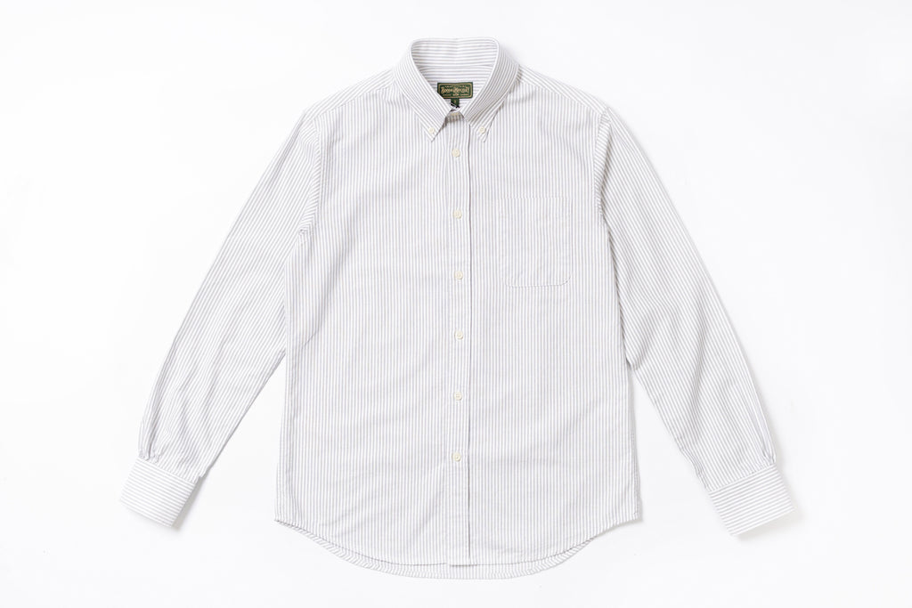 Oxford Button Down Shirt in Grey Stripe Front View