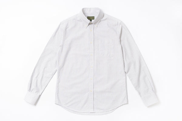 Oxford Button Down Shirt in Grey Stripe Front View