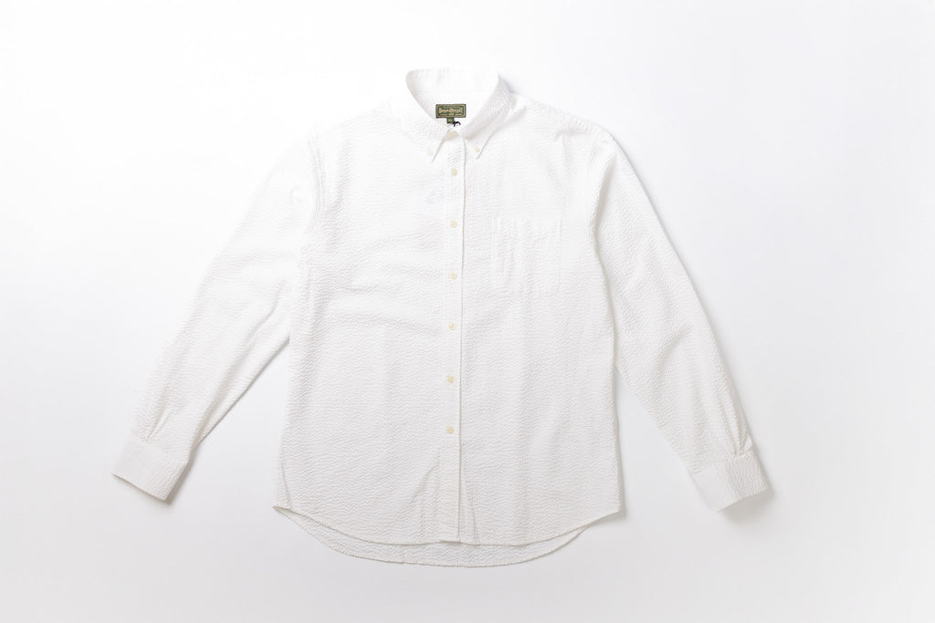 Seersucker Button Down Shirt in White Front View