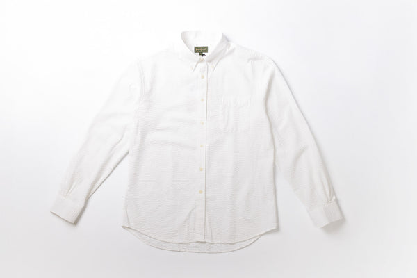 Seersucker Button Down Shirt in White Front View