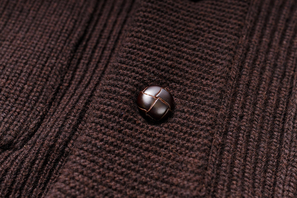 Shawl Collar Cardigan in Dark Brown Button