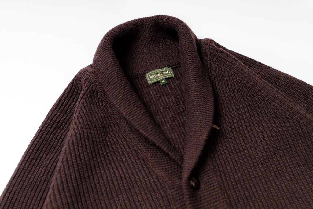 Shawl Collar Cardigan in Dark Brown Collar View