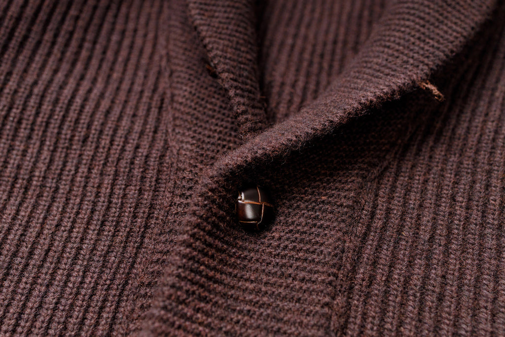 Shawl Collar Cardigan in Dark Brown, Collar Button