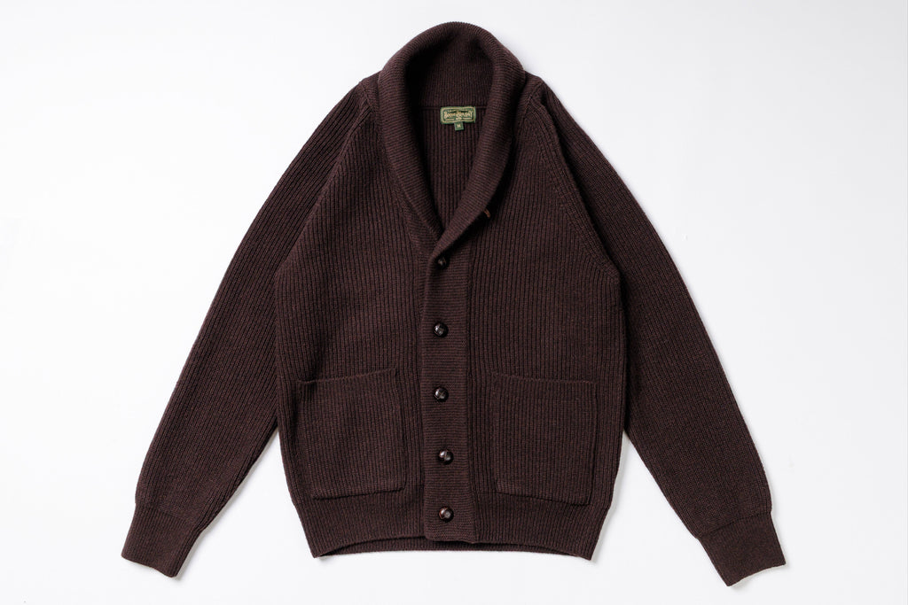 Shawl Collar Cardigan in Dark Brown Front View