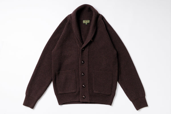 Shawl Collar Cardigan in Dark Brown Front View