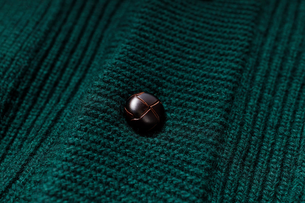 Shawl Collar Cardigan in Deep Green Buttons