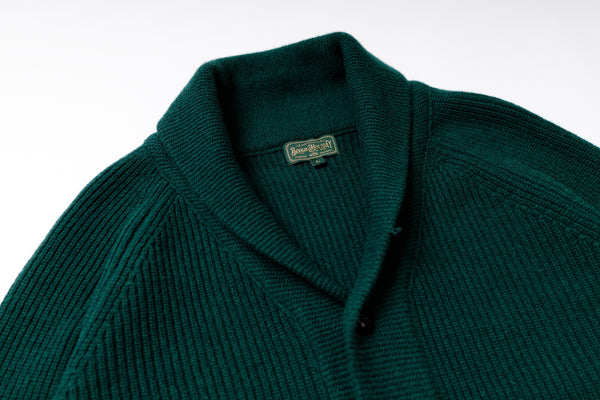 Shawl Collar Cardigan in Deep Green Collar View
