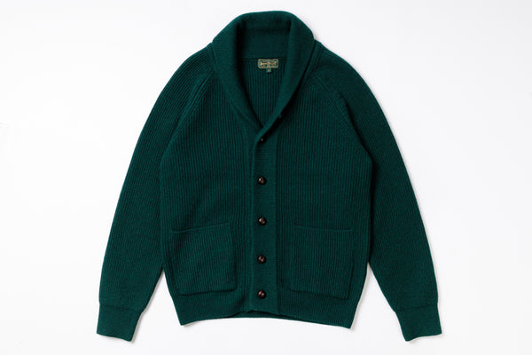 Shawl Collar Cardigan in Deep Green, Front View