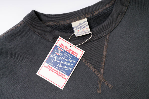4-Needle Plain Sweatshirt in Faded Black Neck and Label View