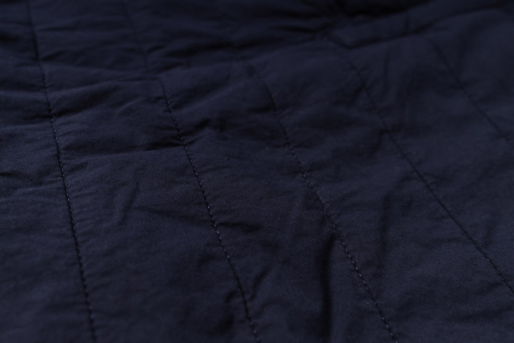 Close-up of dark blue quilted fabric texture
