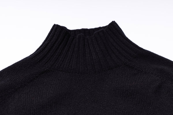 Close-up of a black turtleneck sweater on a white background