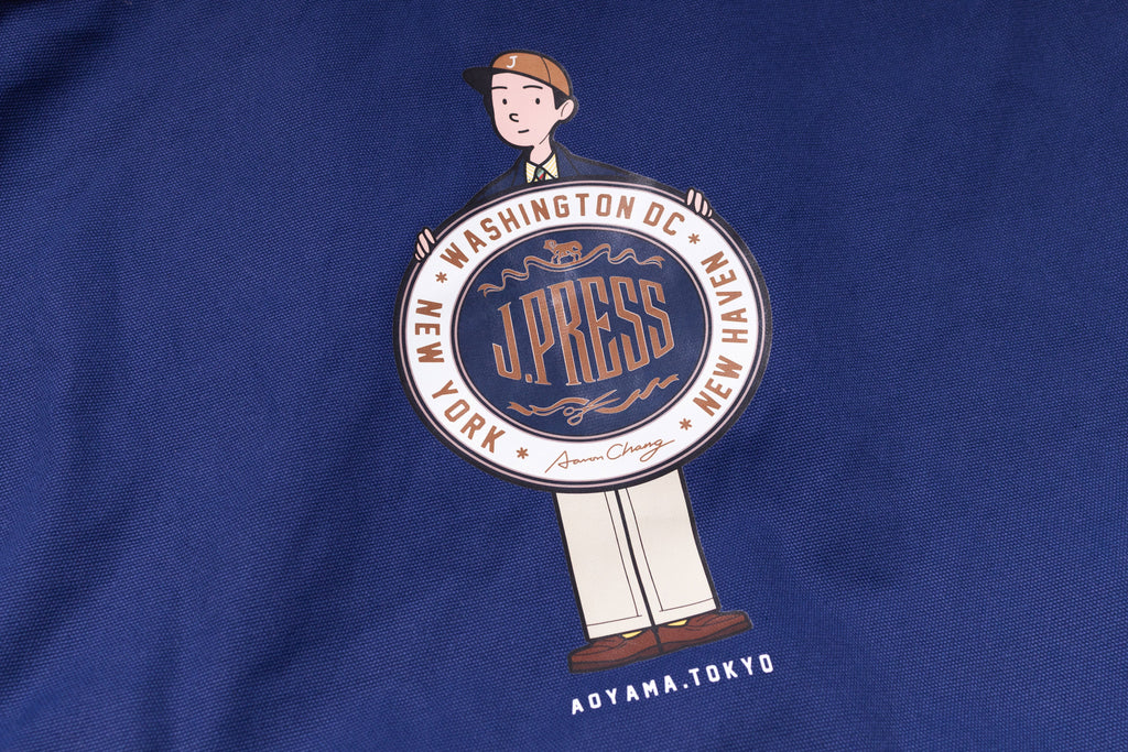 Illustration of a person holding a sign with text on a blue background