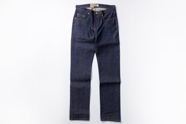 Pair of dark blue jeans on a white background