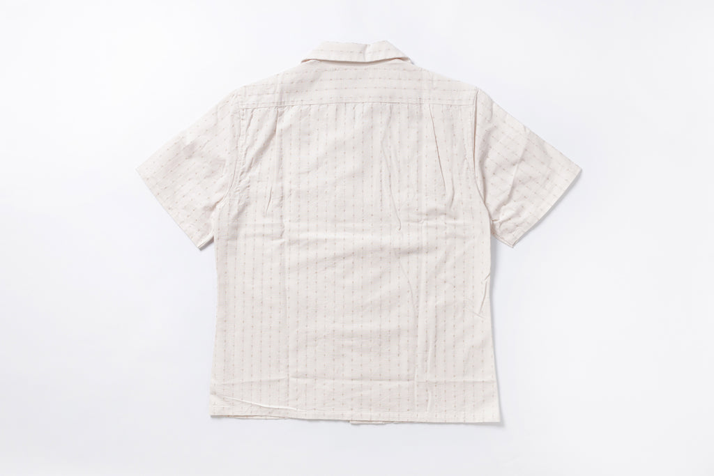 Classic Open Collar Shirt in Beige Back View