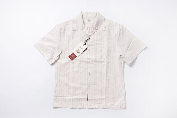 Classic Open Collar Shirt in Beige Front View