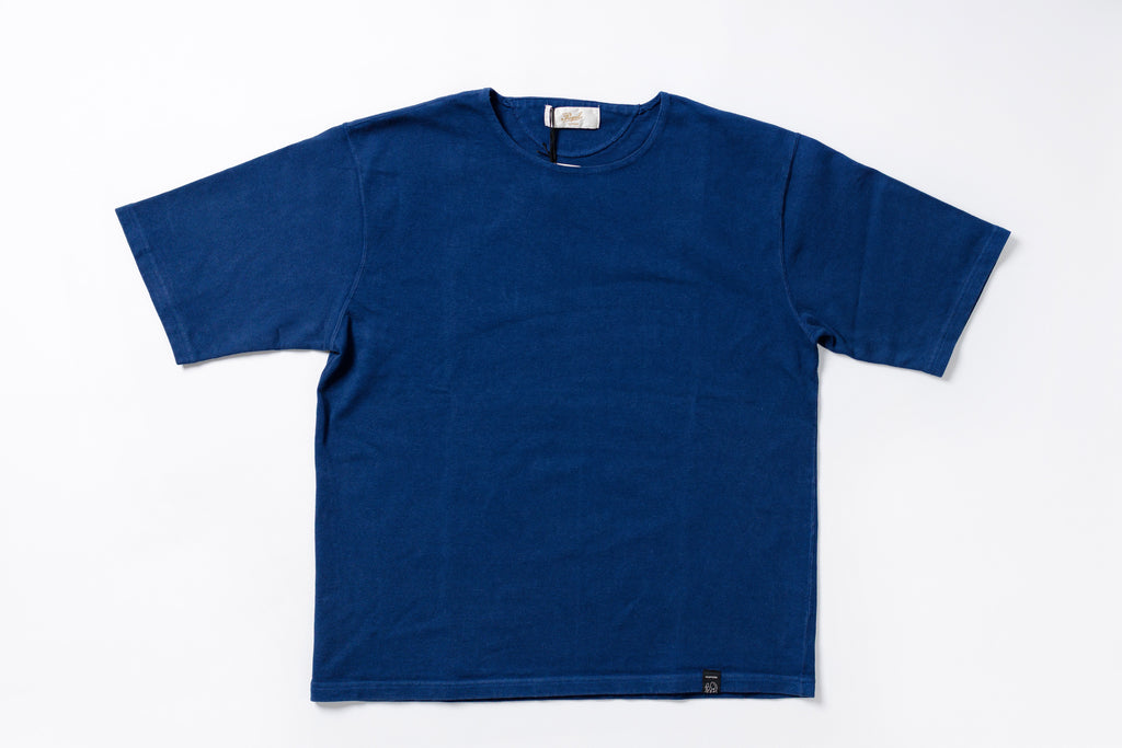 Stiff Cotton Boxy T-shirt in Navy Front View