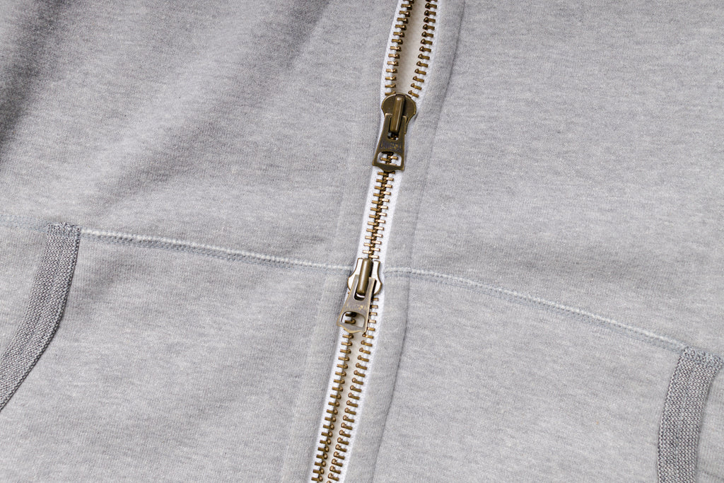 RIDING HIGH - 14oz Loopwheel Fleece Zip Parka in Mixed Gray Double Zipper View
