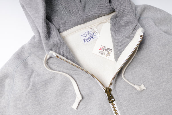 Grey Loopwheel hoodie neck view