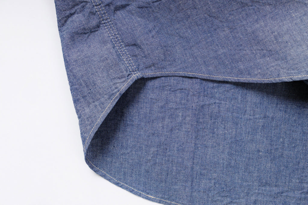 Close-up of blue denim fabric on a white background
