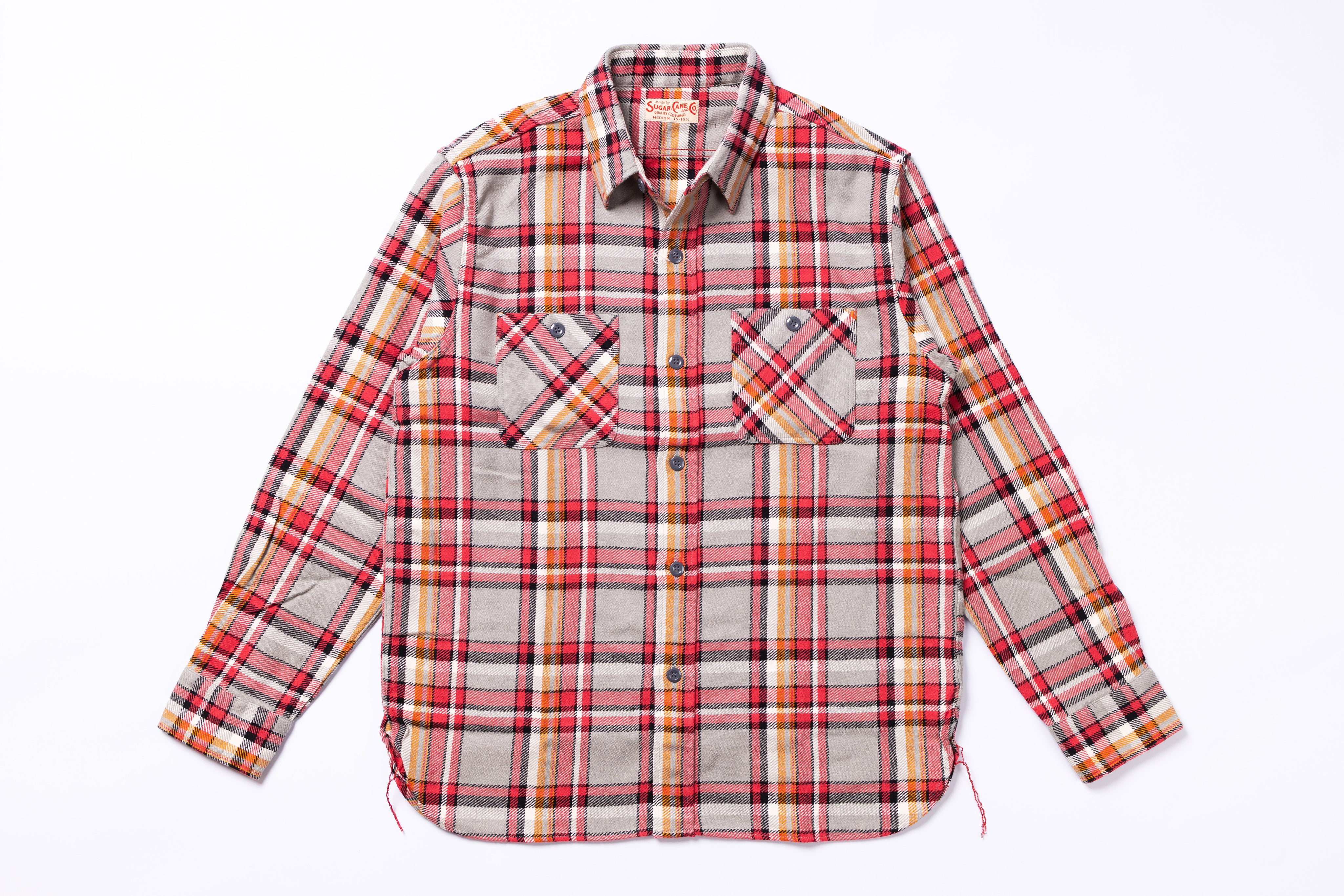 SUGAR CANE - Twill Check Work Shirt Big Yank Red